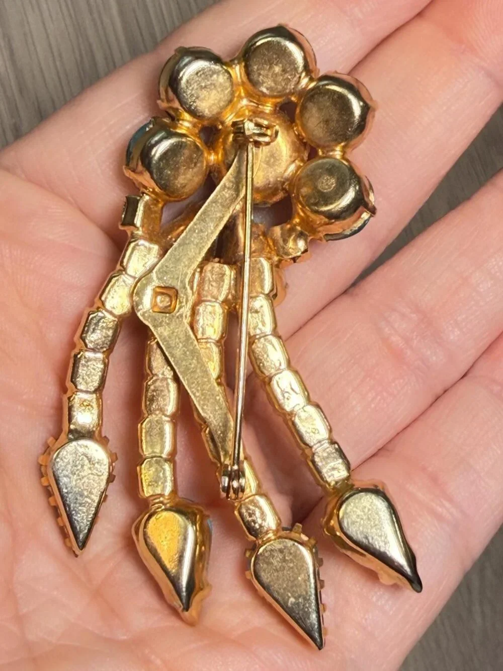 Vintage Aqua Blue Rhinestone Shooting Star Brooch Art Glass Gold Tone 1960s